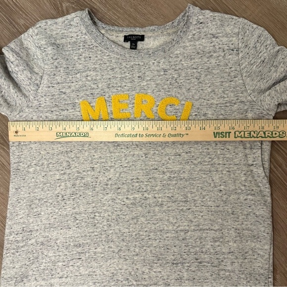 Talbots Gray Terry Sweater with Yellow 'MERCI' Women’s Size Medium Petite Preppy - Picture 6 of 8
